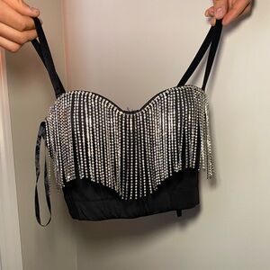 Black corset top with rhinestones dangling